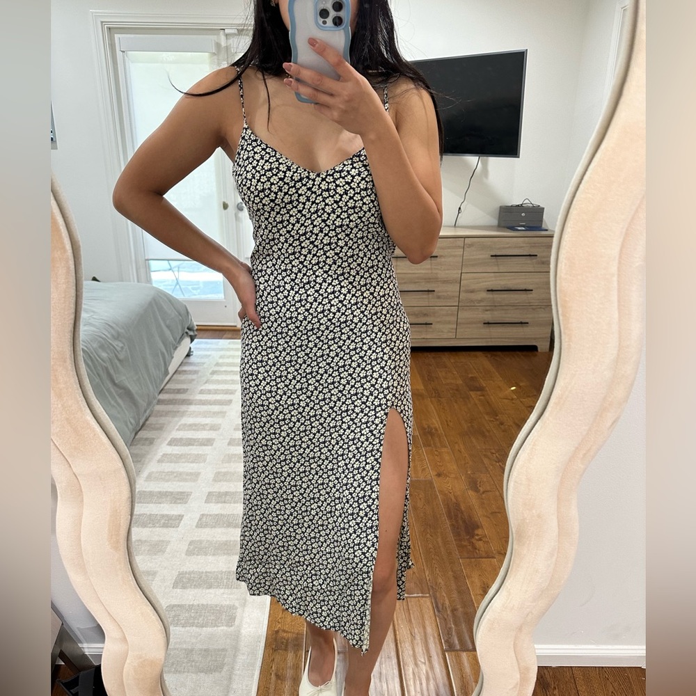 Reformation daisy print midi slip dress with side slit
